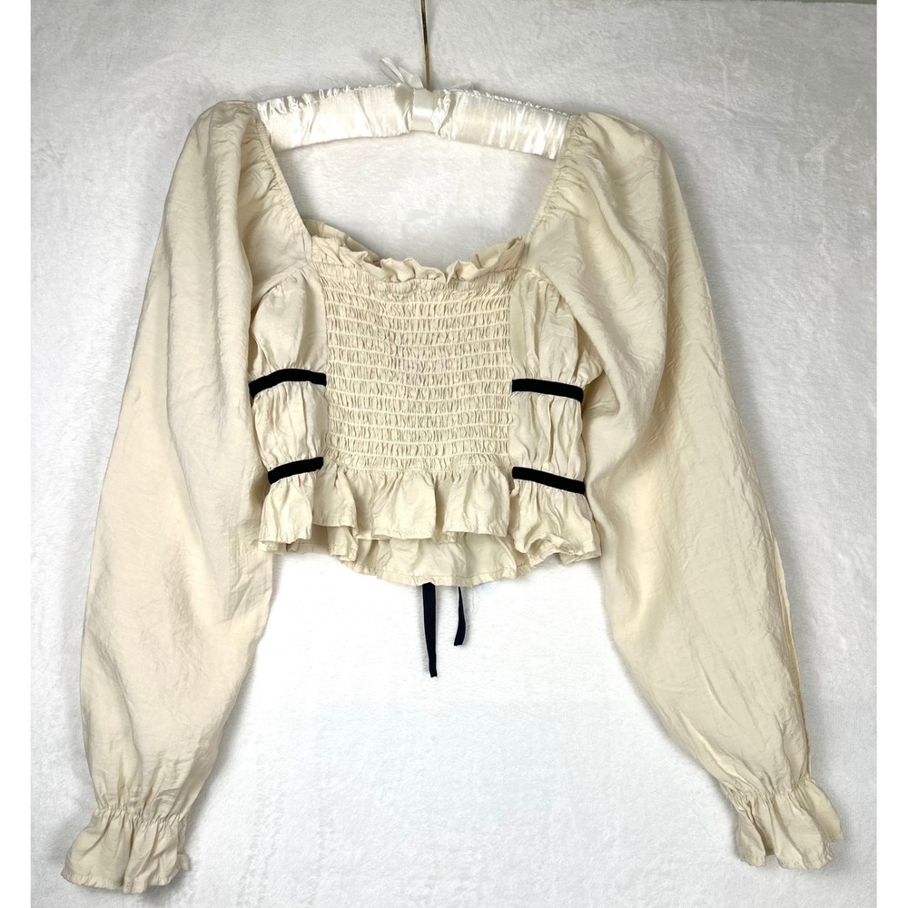 Thirty Thirty Milkmaid Crop Top S Cream Coquette Balletcore Renaissance Regency - Picture 6 of 9